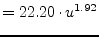 $\displaystyle = 22.20\cdot u^{1.92}$