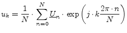 $\displaystyle u_k = \frac{1}{N} \cdot \sum_{n=0}^{N}
\underline{U}_n\cdot \exp\left( j\cdot k\frac{2\pi\cdot n}{N} \right)$