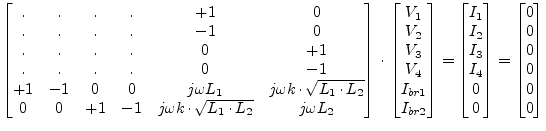 $\displaystyle \begin{bmatrix}. & . & . & . & +1 & 0\\ . & . & . & . & -1 & 0\\ ...
...\\ 0\\ 0\\ \end{bmatrix} = \begin{bmatrix}0\\ 0\\ 0\\ 0\\ 0\\ 0\\ \end{bmatrix}$